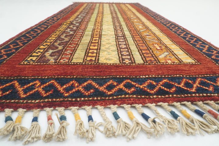 2x5 Red Shaal Turkish Hand knotted Wool Runner Rug - Yildiz Rugs