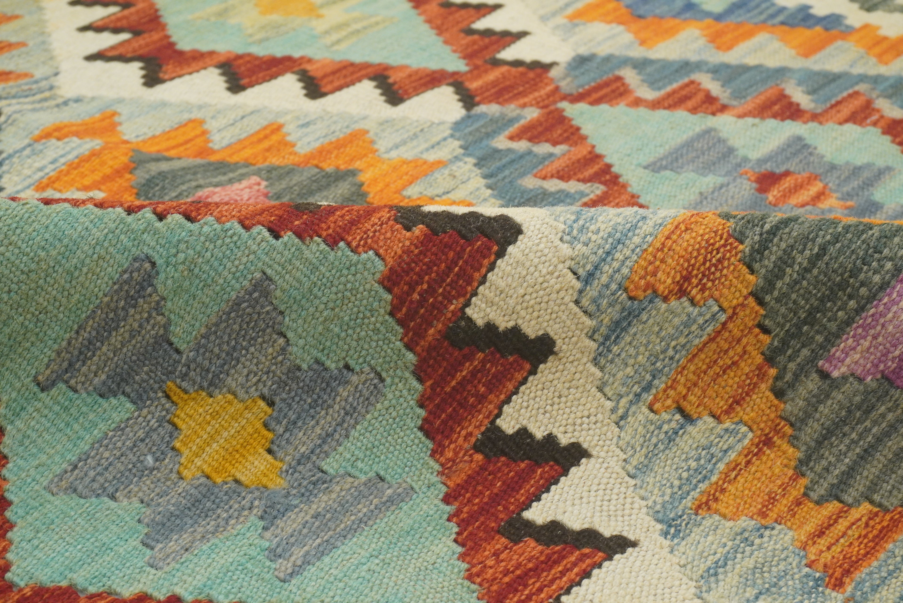 3x3 Beige Afghan Handmade Wool Square Kilim Rug - Yildiz Rugs