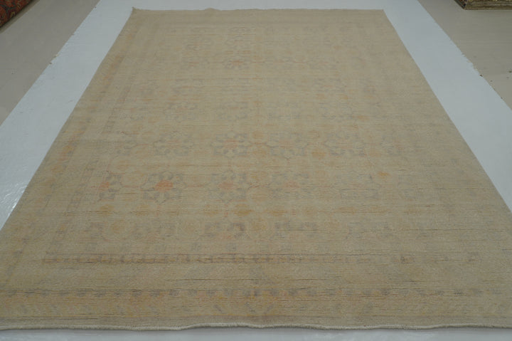 8x10 Beige Vintage Khotan Faded Muted Afghan Hand knotted Rug - Yildiz Rugs