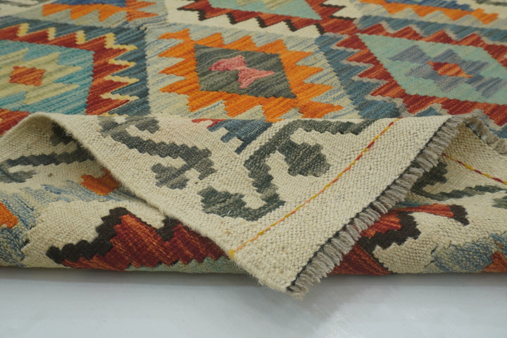 3x3 Beige Afghan Handmade Wool Square Kilim Rug - Yildiz Rugs