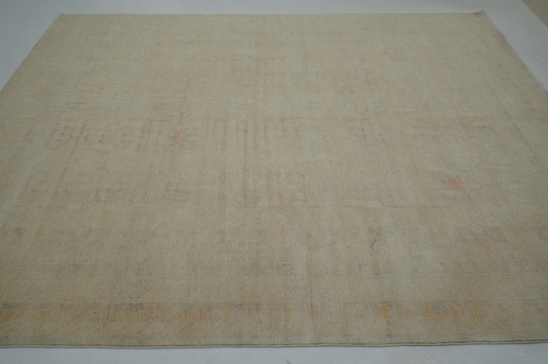 8x10 Beige Vintage Khotan Faded Muted Afghan Hand knotted Rug - Yildiz Rugs