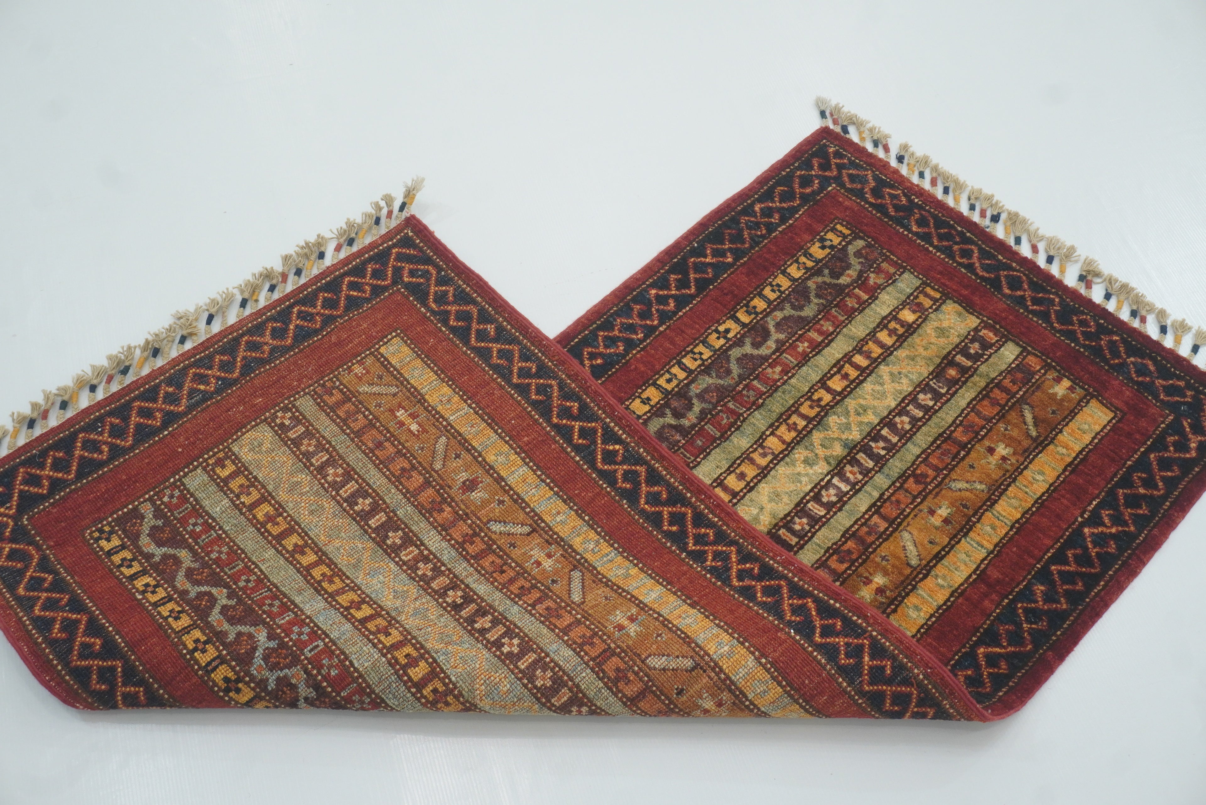 2x5 Red Shaal Turkish Hand knotted Wool Runner Rug - Yildiz Rugs