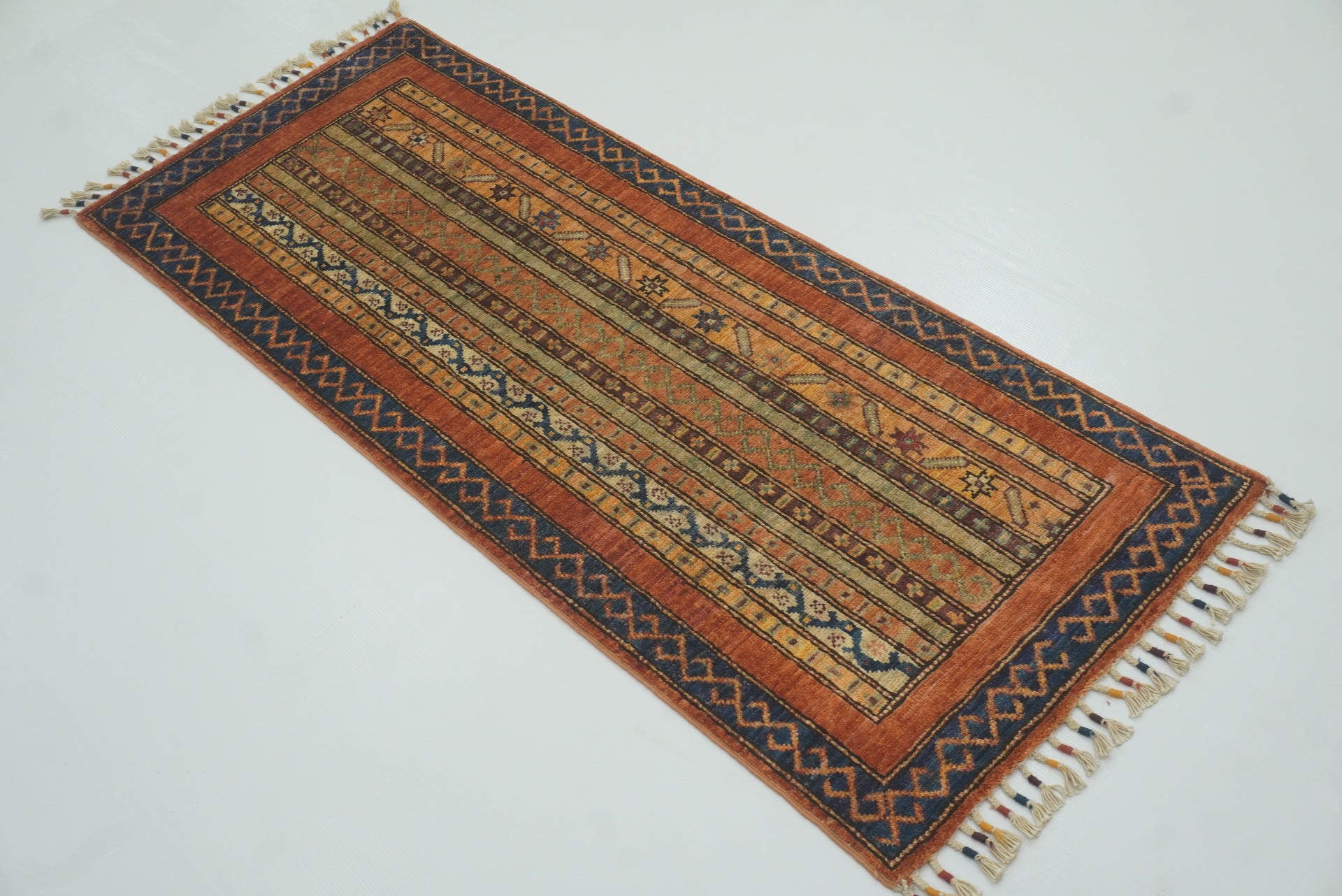 2x5 Orange Turkish Hand knotted Wool Runner Rug - Yildiz Rugs