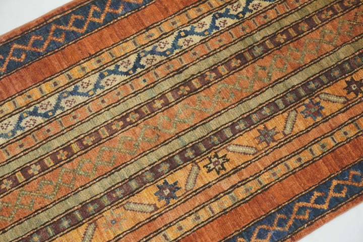 2x5 Orange Turkish Hand knotted Wool Runner Rug - Yildiz Rugs