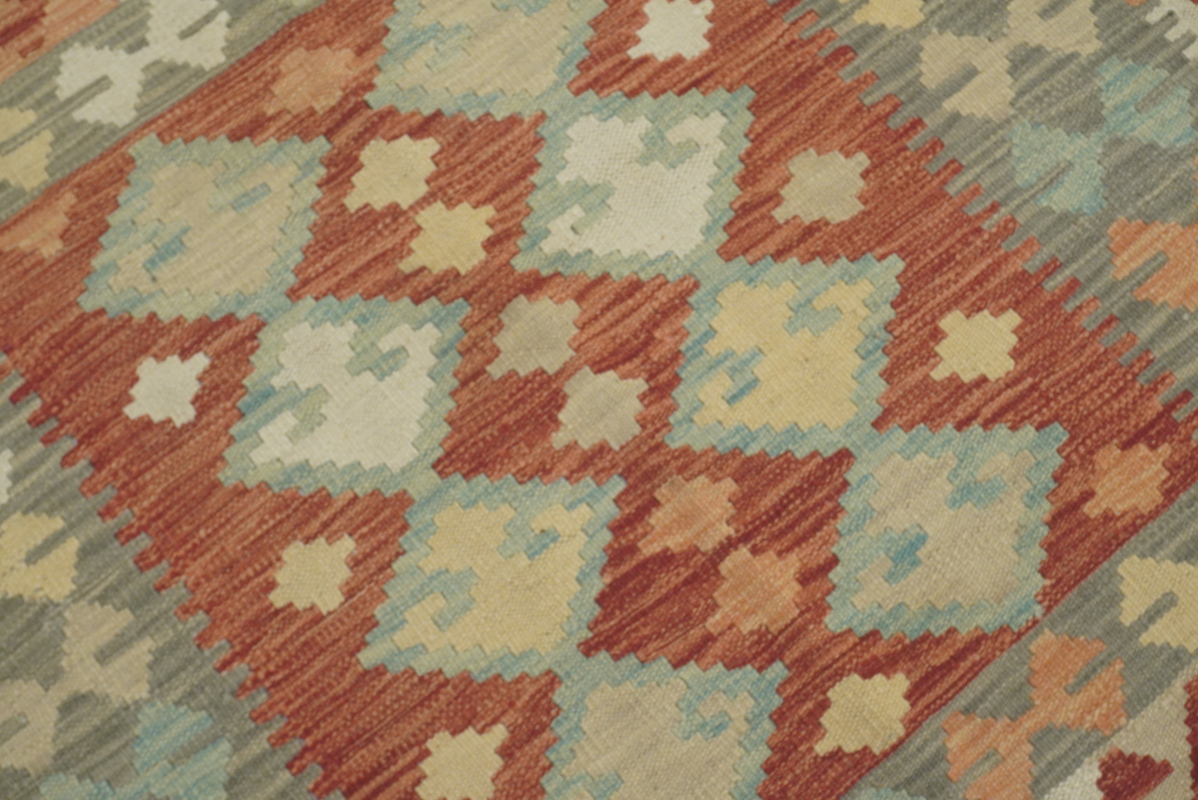 3x3 Red Afghan Handmade Wool Square Kilim Rug - Yildiz Rugs