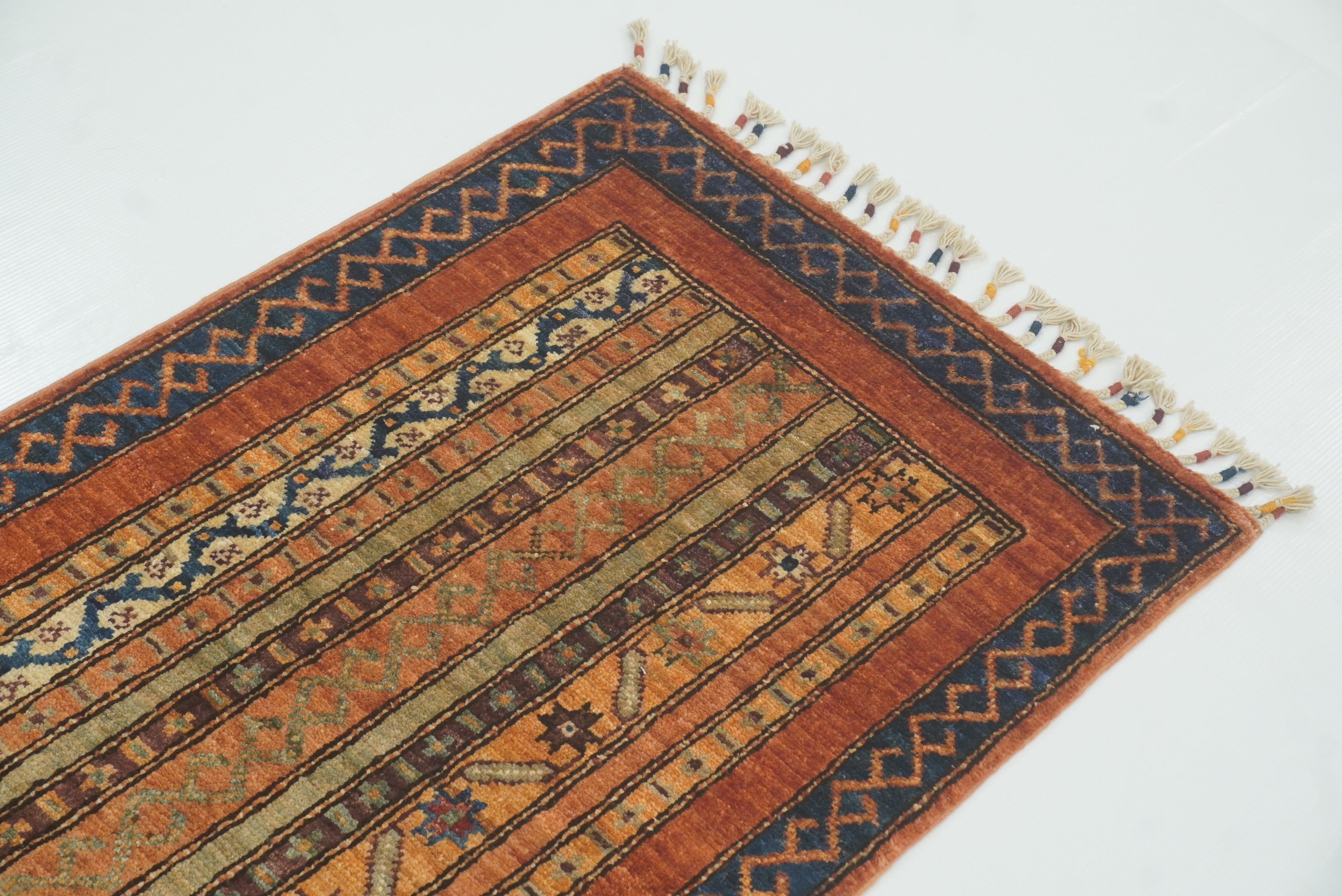 2x5 Orange Turkish Hand knotted Wool Runner Rug - Yildiz Rugs