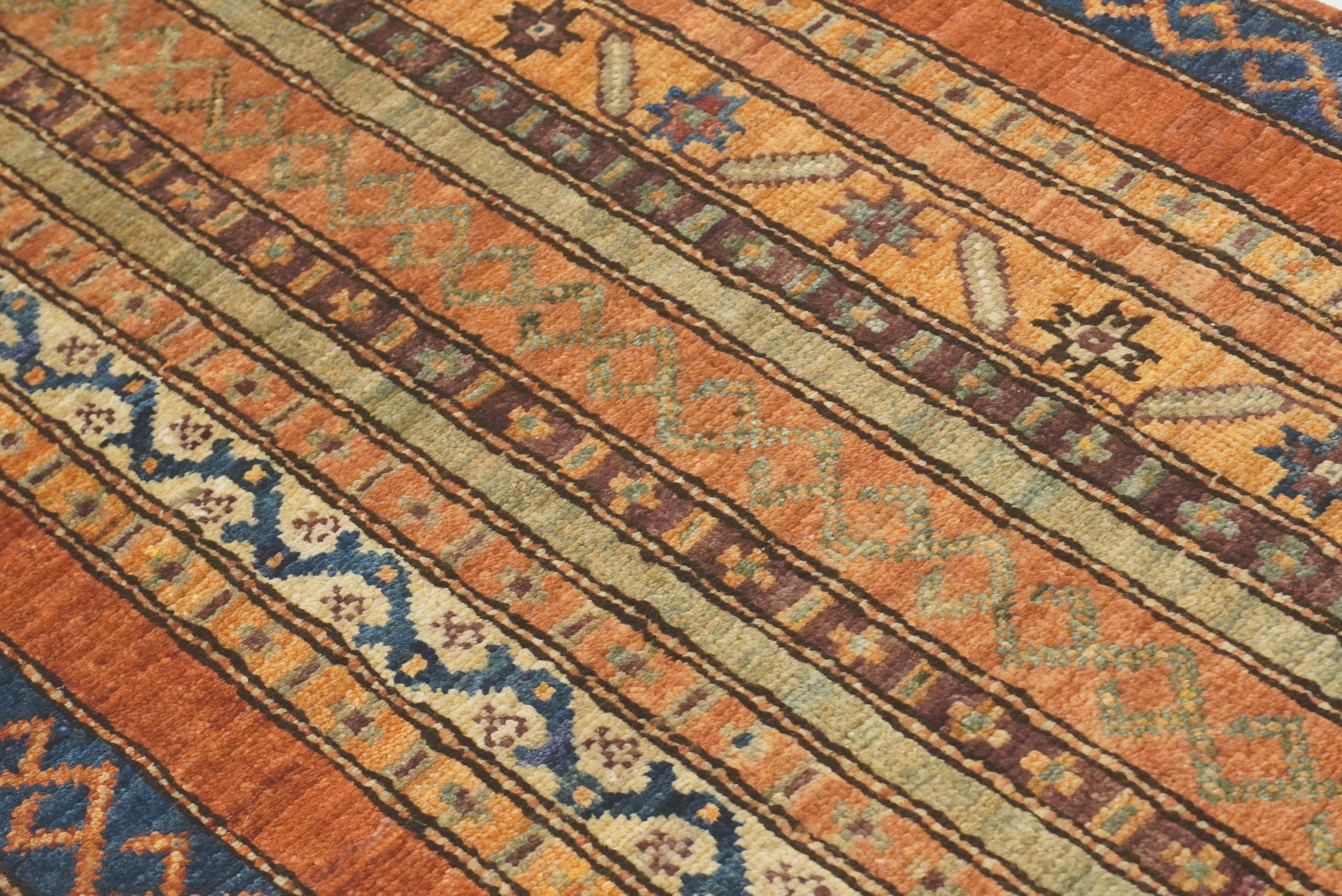 2x5 Orange Turkish Hand knotted Wool Runner Rug - Yildiz Rugs