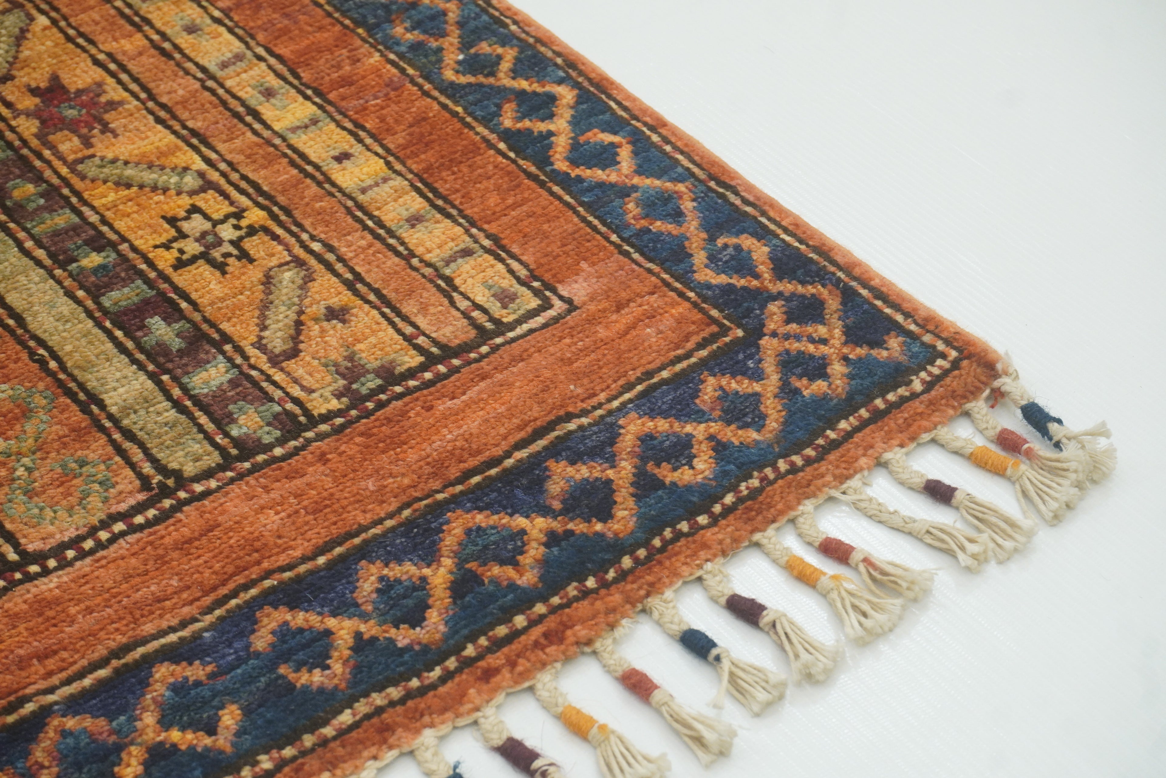 2x5 Orange Turkish Hand knotted Wool Runner Rug - Yildiz Rugs