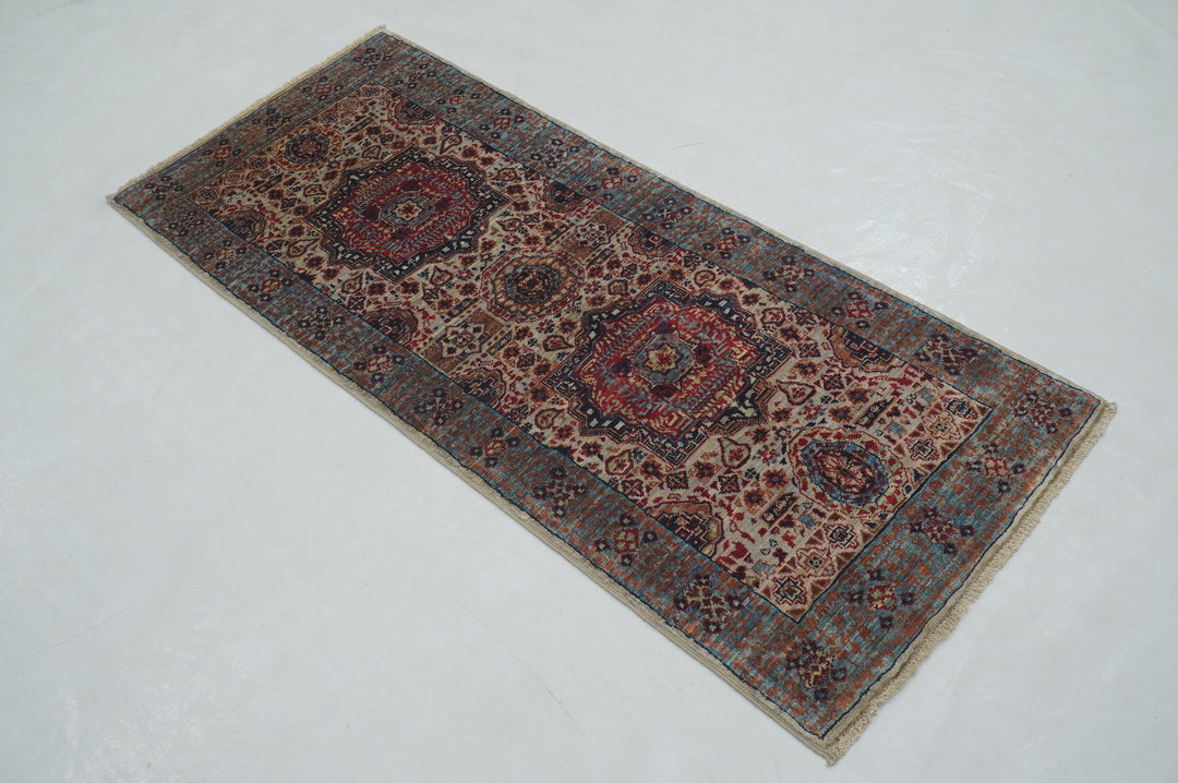 5 ft Gray Mamluk Turkish Hand knotted Runner Rug