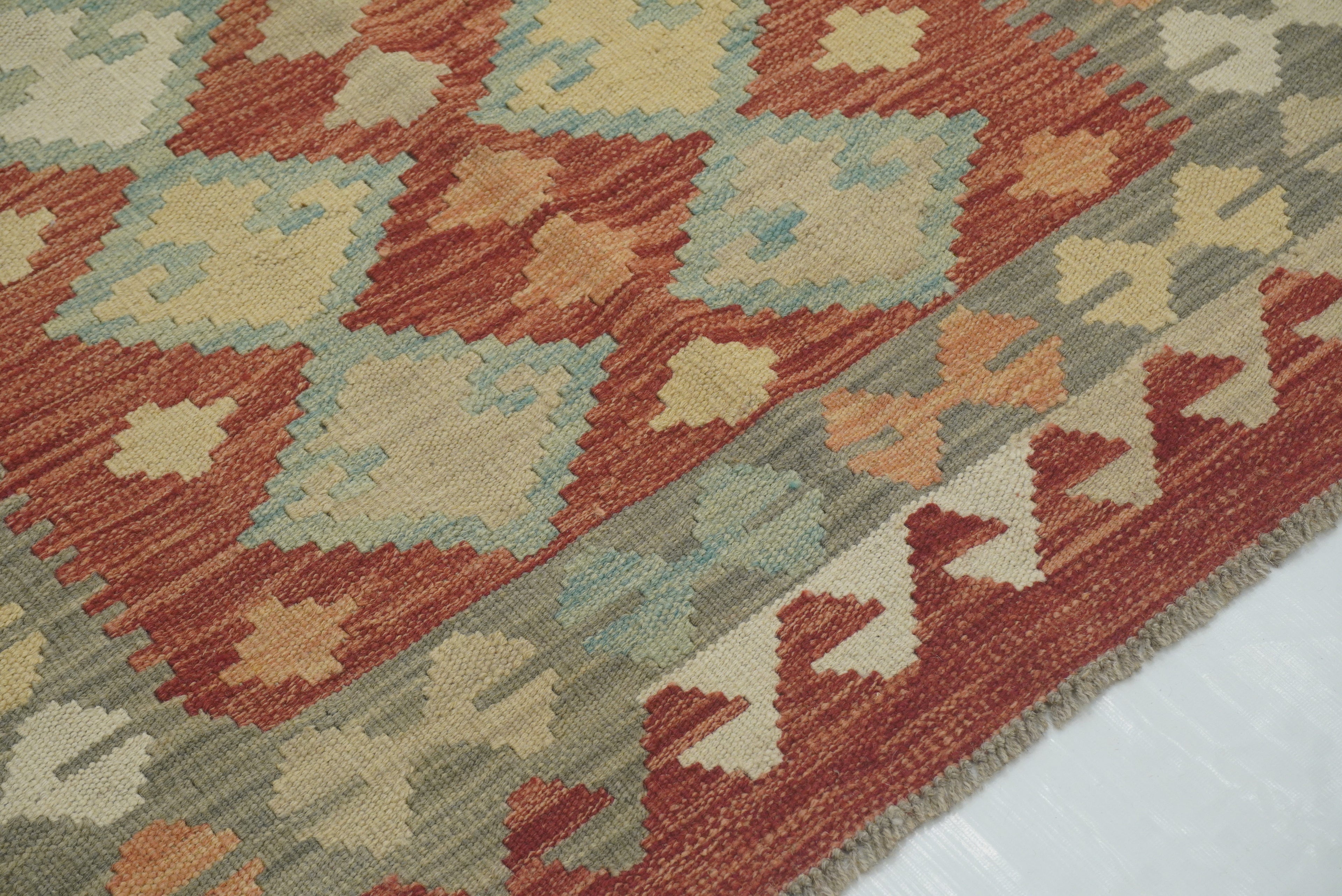 3x3 Red Afghan Handmade Wool Square Kilim Rug - Yildiz Rugs