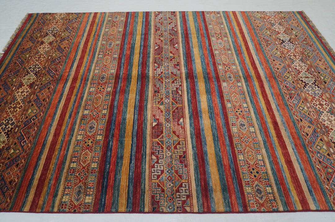 7x10 Red Tribal Afghan Hand knotted Rug