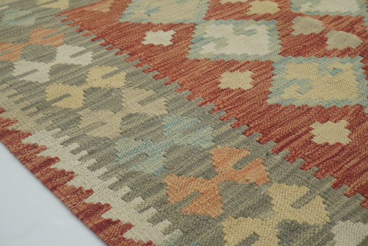 3x3 Red Afghan Handmade Wool Square Kilim Rug - Yildiz Rugs