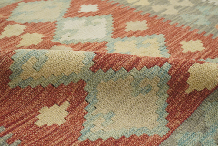 3x3 Red Afghan Handmade Wool Square Kilim Rug - Yildiz Rugs