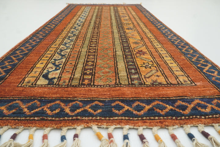 2x5 Orange Turkish Hand knotted Wool Runner Rug - Yildiz Rugs