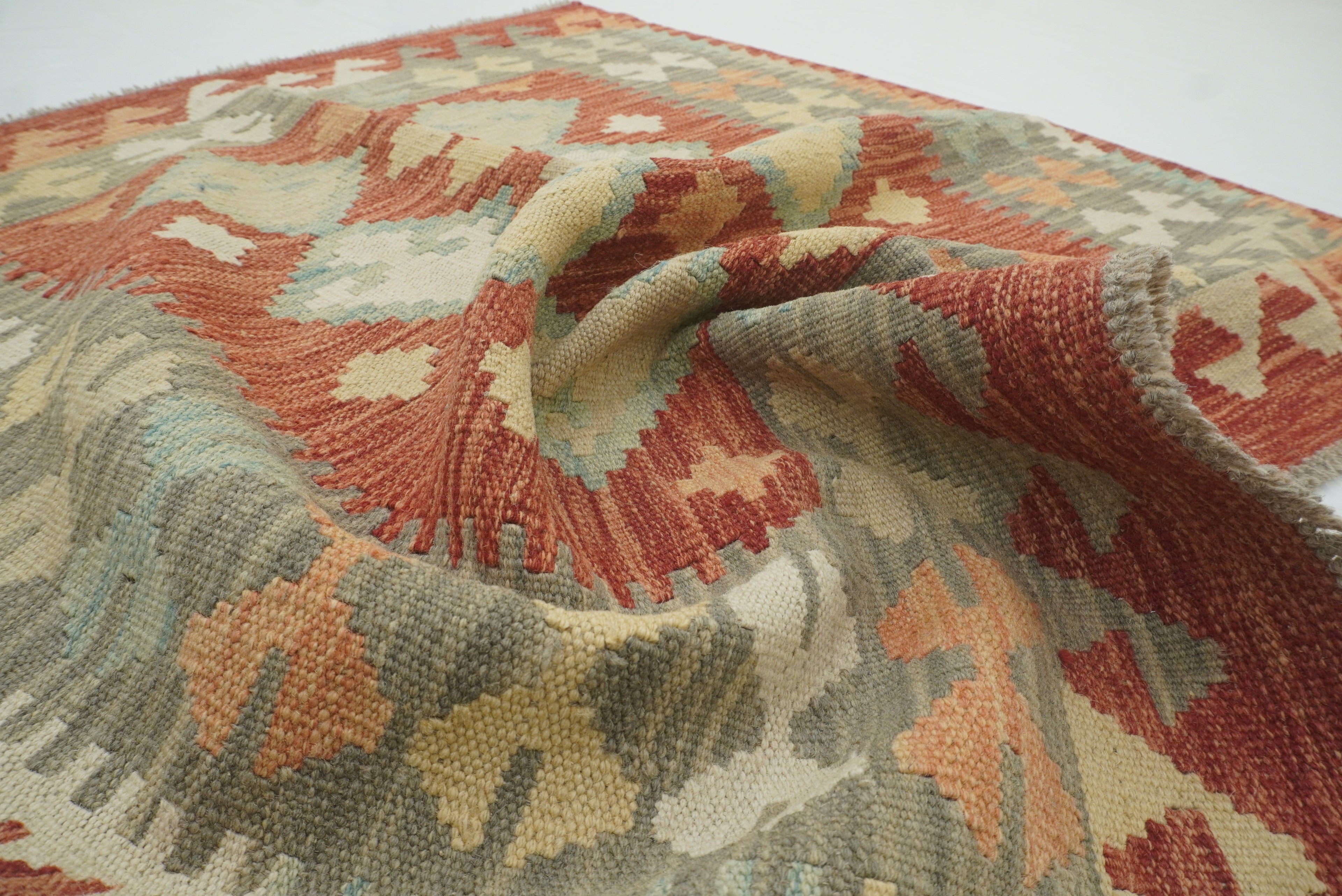 3x3 Red Afghan Handmade Wool Square Kilim Rug - Yildiz Rugs