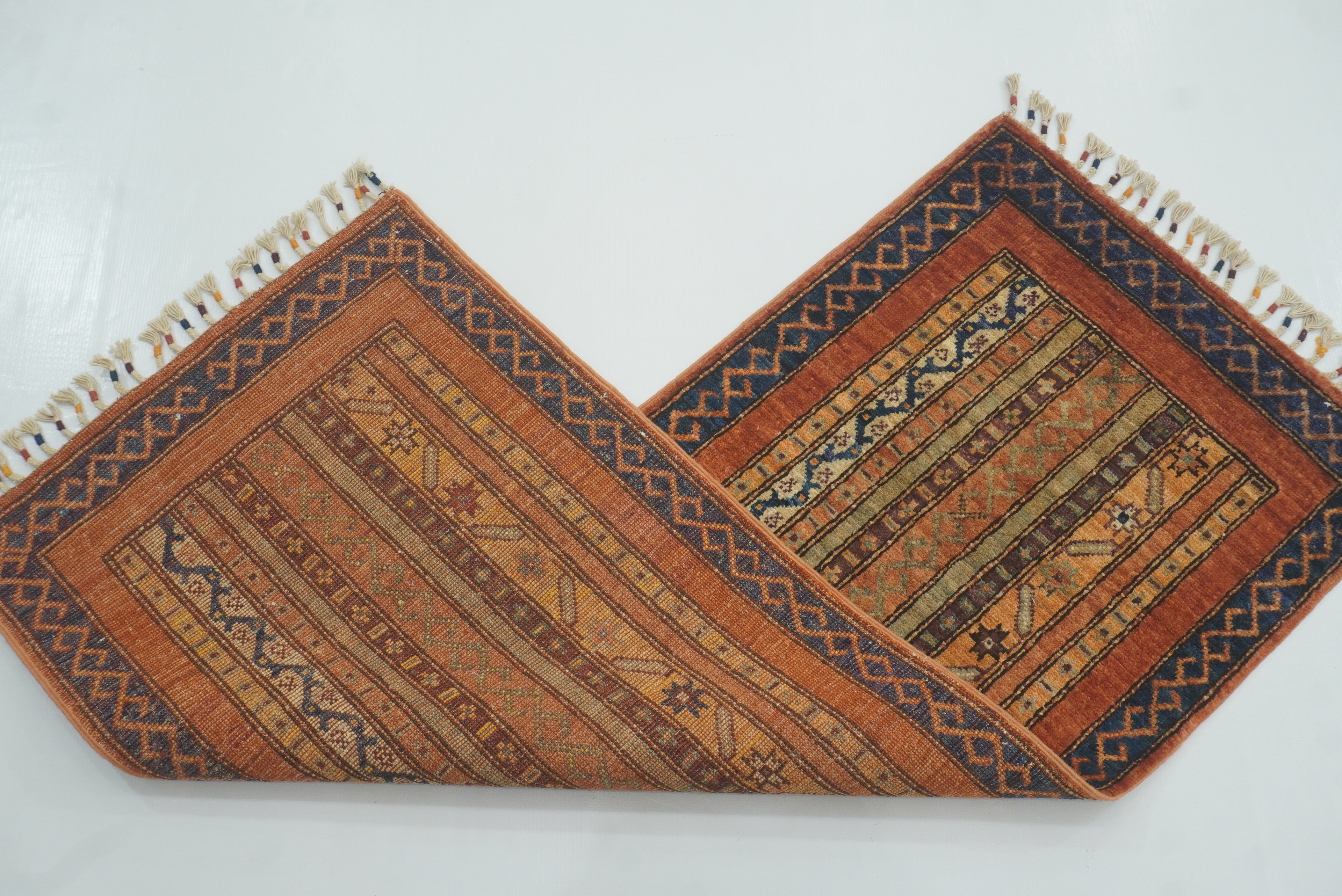 2x5 Orange Turkish Hand knotted Wool Runner Rug - Yildiz Rugs