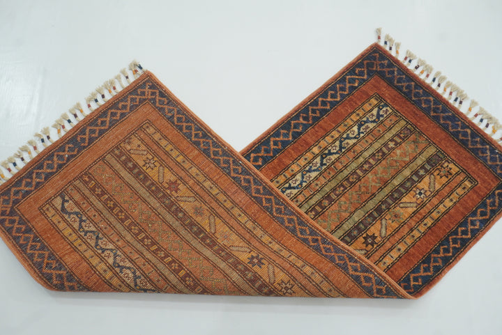 2x5 Orange Turkish Hand knotted Wool Runner Rug - Yildiz Rugs