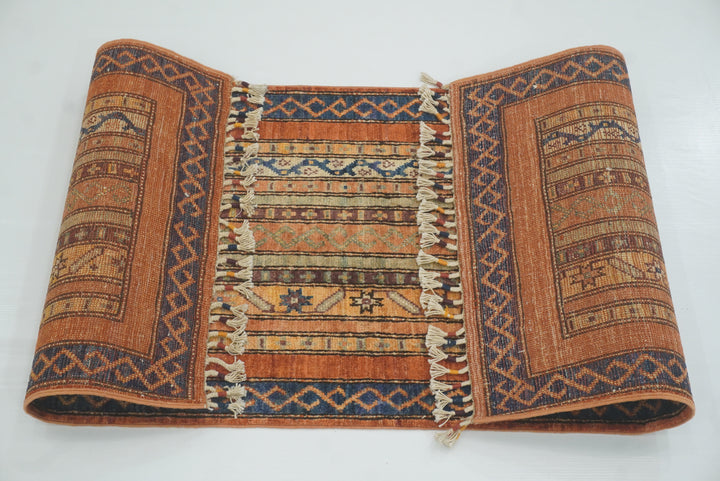 2x5 Orange Turkish Hand knotted Wool Runner Rug - Yildiz Rugs