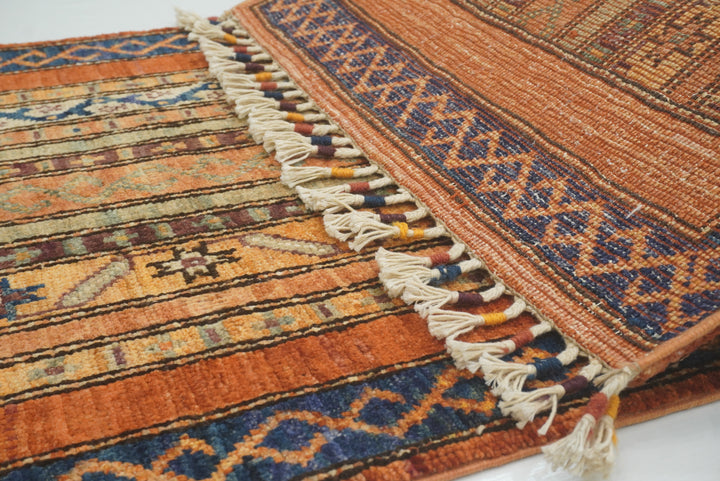 2x5 Orange Turkish Hand knotted Wool Runner Rug - Yildiz Rugs
