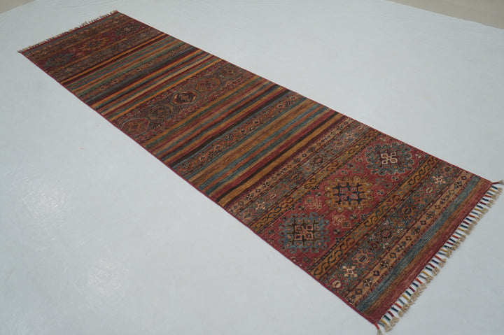 3x10 Ft Red Tribal Afghan Hand knotted Runner Rug