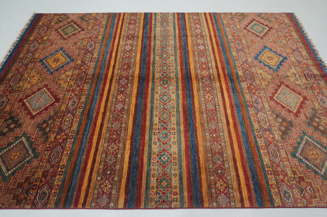 7x10 Red Khorjun Tribal Afghan Hand knotted Rug