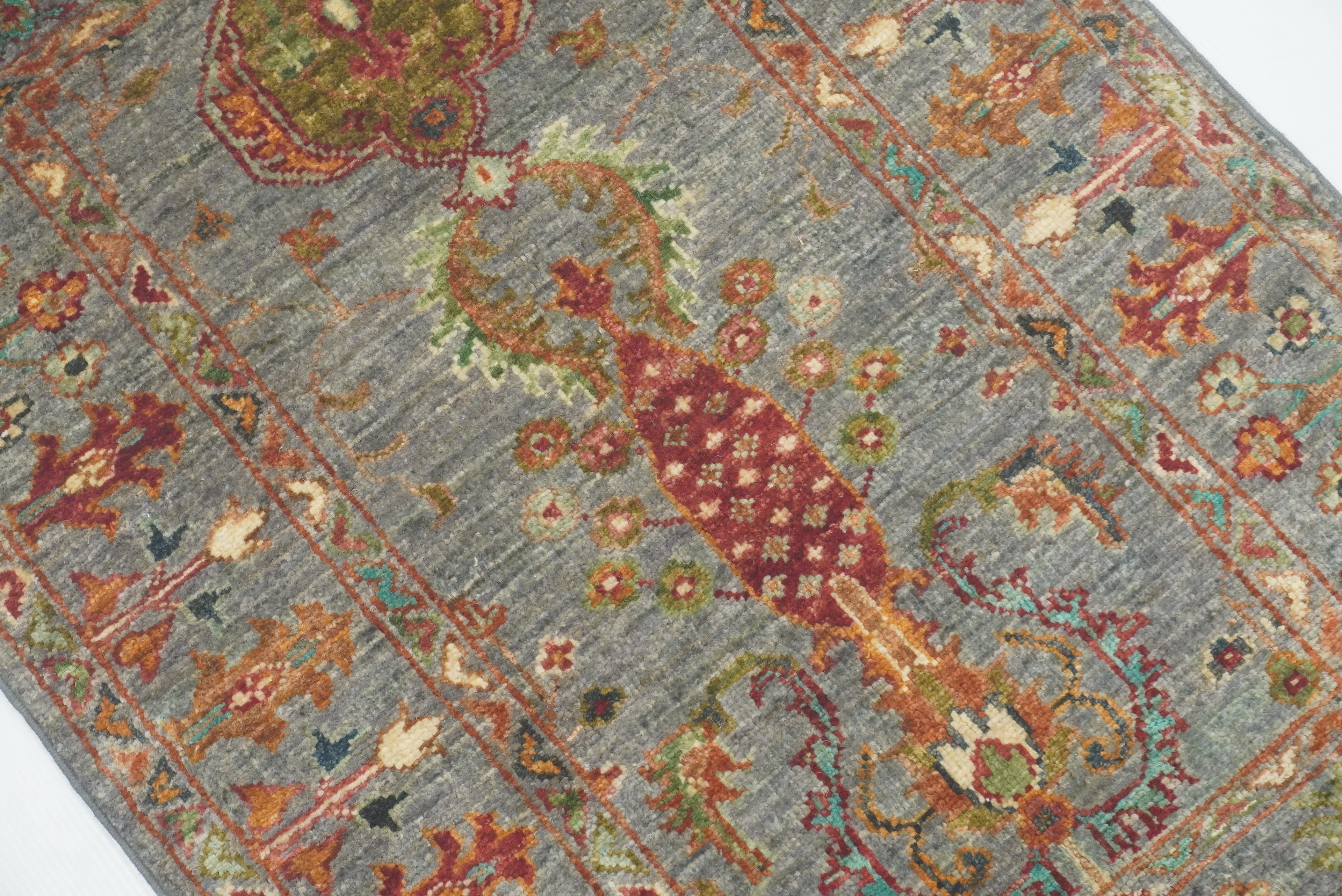 2x3 Gray Afghan Waziri Floral Hand Knotted Rug - Yildiz Rugs