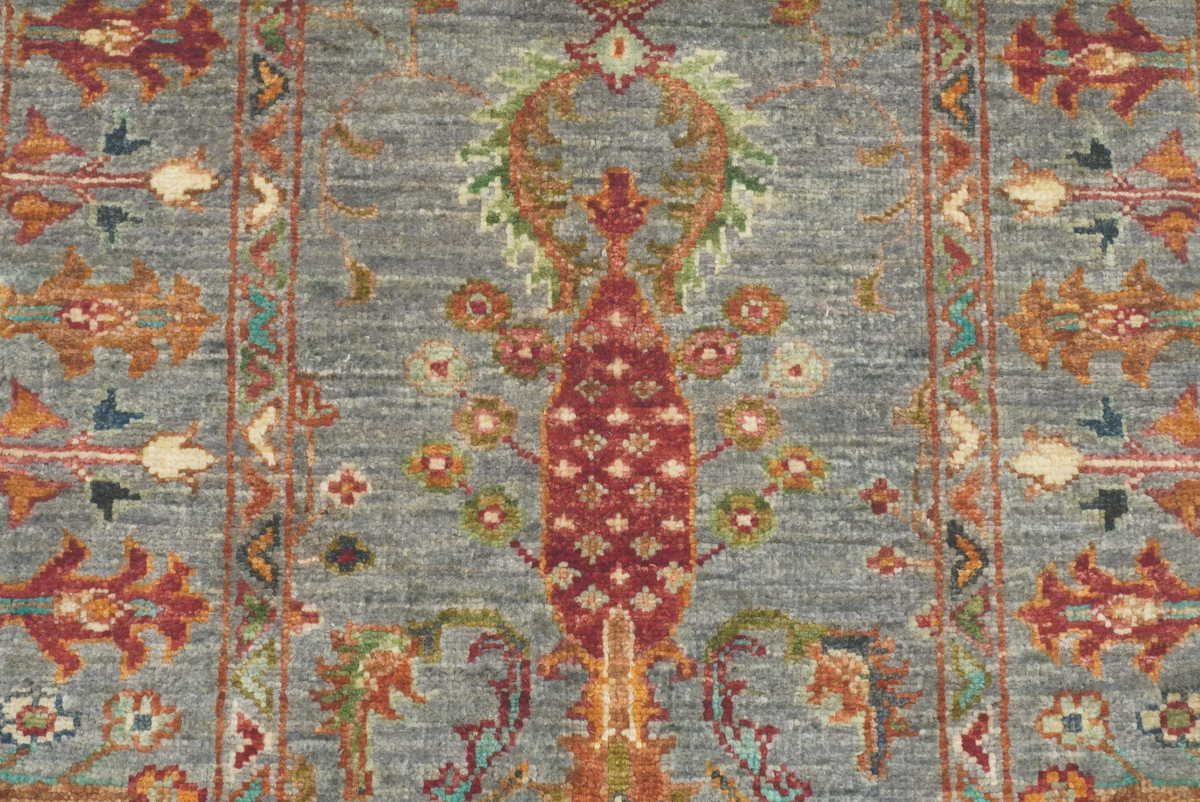 2x3 Gray Afghan Waziri Floral Hand Knotted Rug - Yildiz Rugs