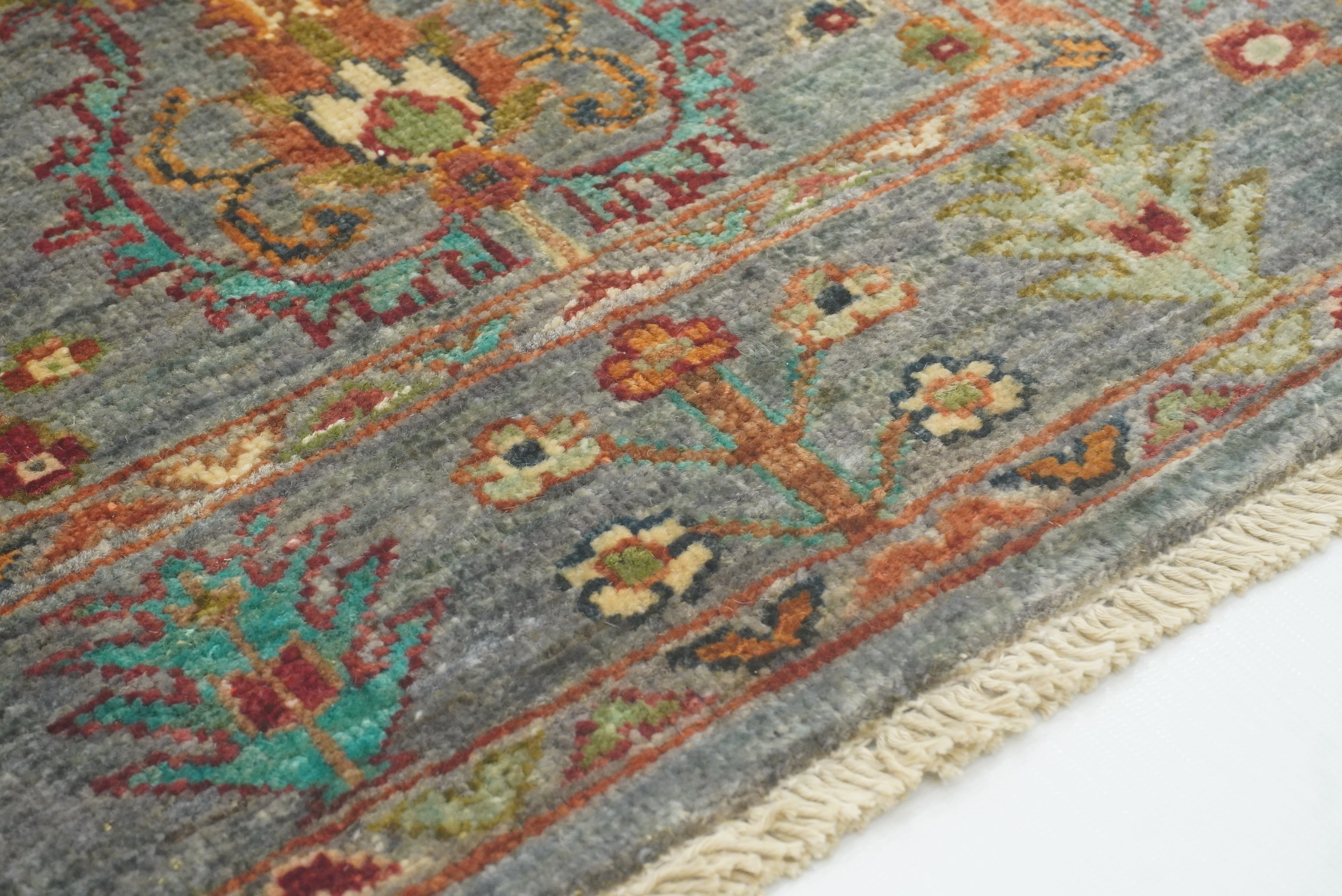 2x3 Gray Afghan Waziri Floral Hand Knotted Rug - Yildiz Rugs