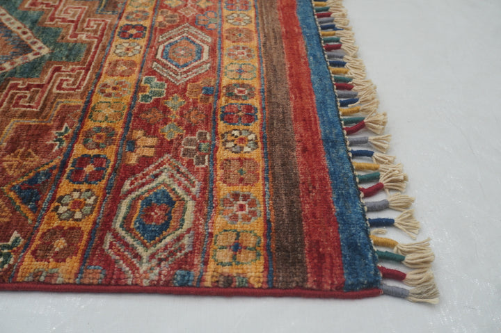 7x10 Red Khorjun Tribal Afghan Hand knotted Rug