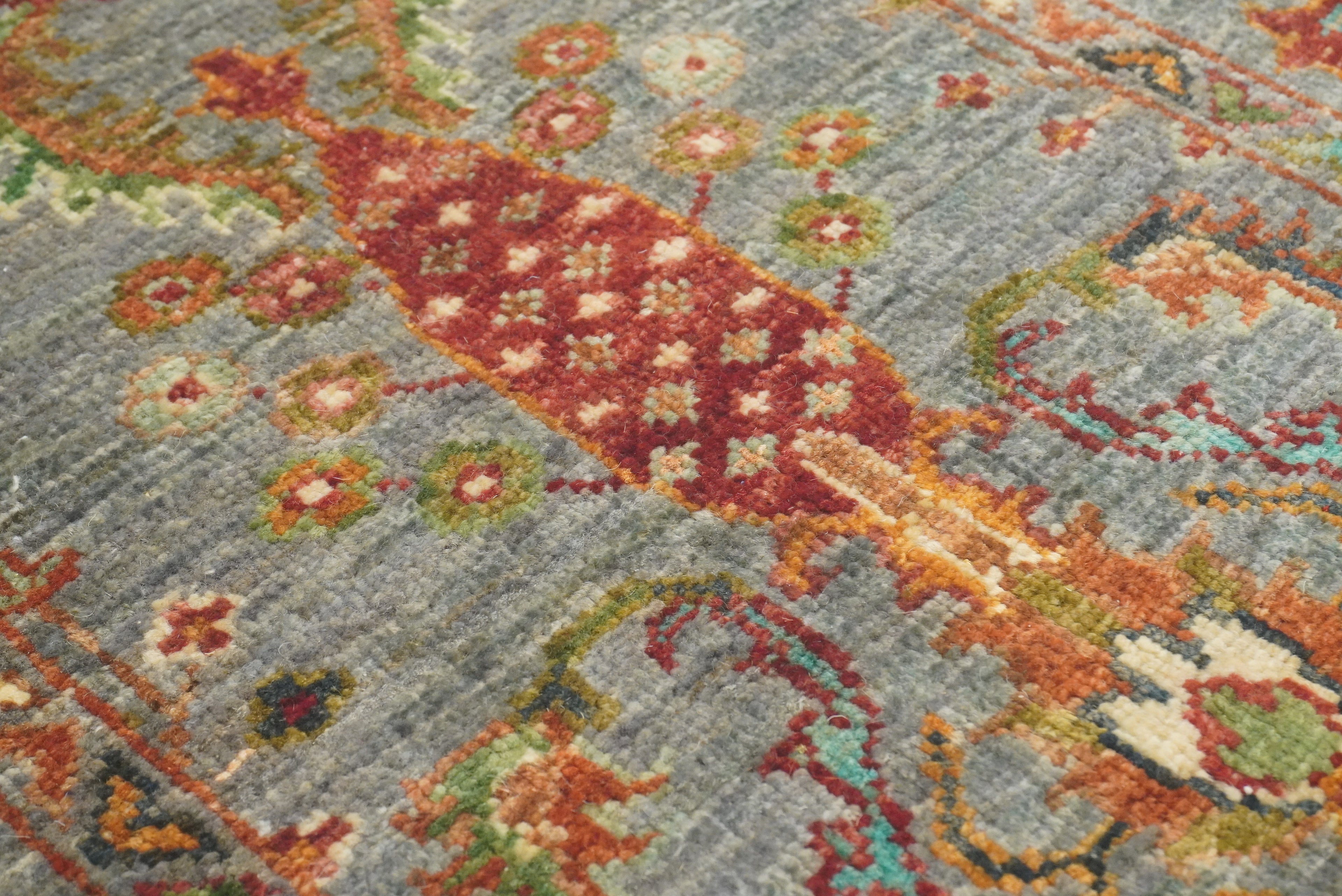2x3 Gray Afghan Waziri Floral Hand Knotted Rug - Yildiz Rugs