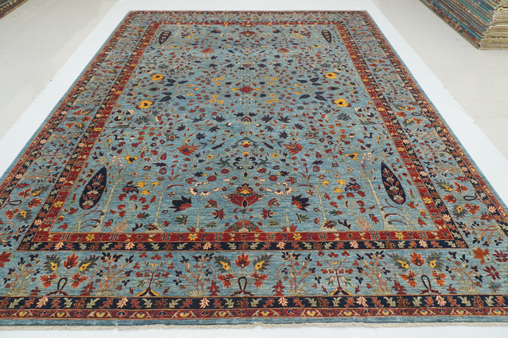 9x12 Blue Tree of Life Afghan Hand knotted Kashmir Rug - Yildiz Rugs