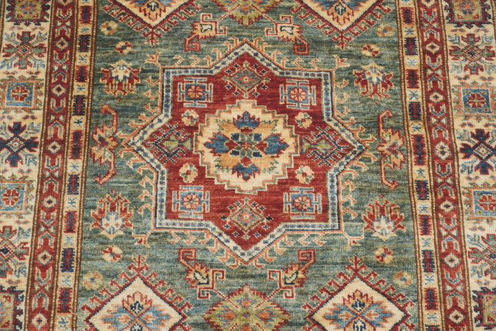 4x6 Green Kazak Hand Knotted Afghan Rug - Yildiz Rugs