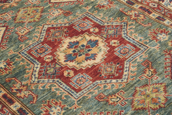 4x6 Green Kazak Hand Knotted Afghan Rug - Yildiz Rugs