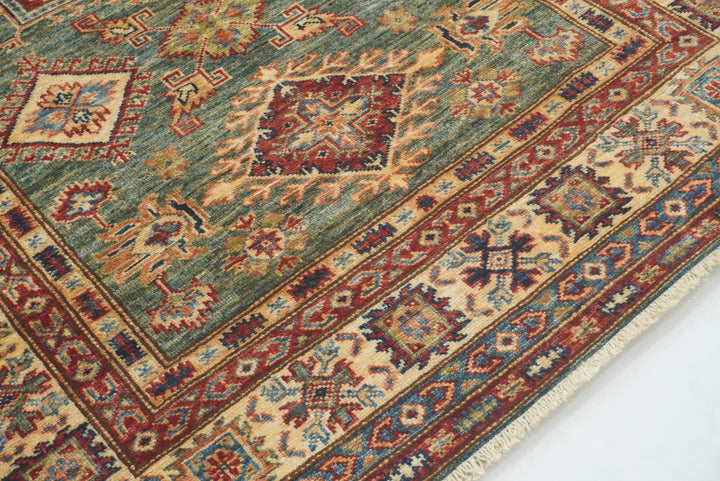 4x6 Green Kazak Hand Knotted Afghan Rug - Yildiz Rugs