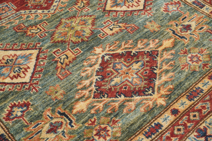 4x6 Green Kazak Hand Knotted Afghan Rug - Yildiz Rugs