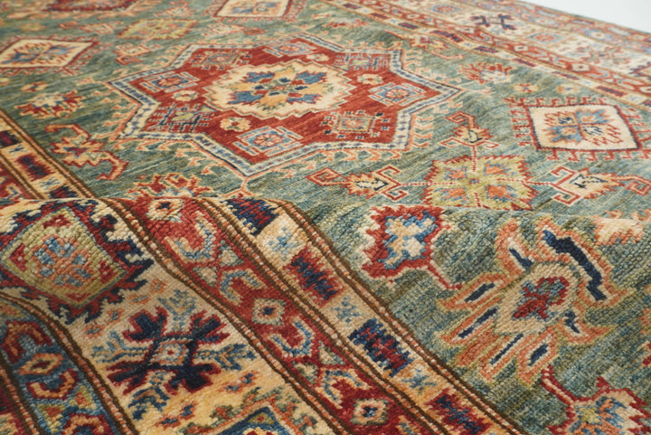 4x6 Green Kazak Hand Knotted Afghan Rug - Yildiz Rugs
