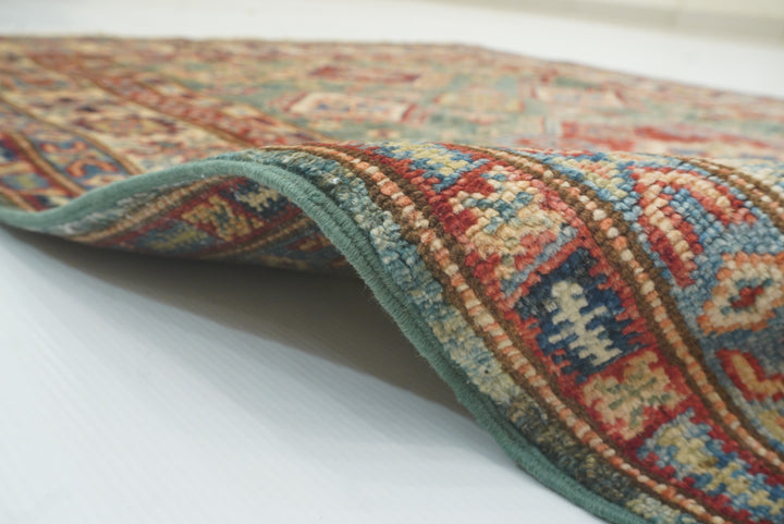 4x6 Green Kazak Hand Knotted Afghan Rug - Yildiz Rugs