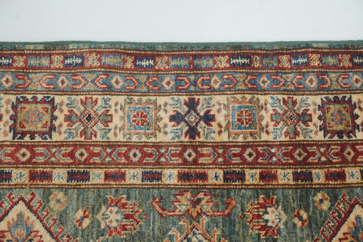 4x6 Green Kazak Hand Knotted Afghan Rug - Yildiz Rugs