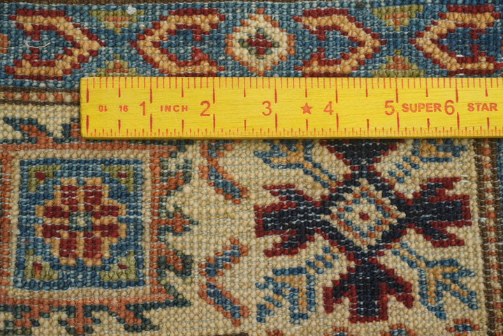 4x6 Green Kazak Hand Knotted Afghan Rug - Yildiz Rugs