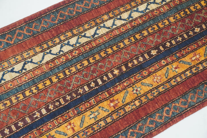 2x5 Red Shaal Turkish Hand knotted Wool Runner Rug - Yildiz Rugs