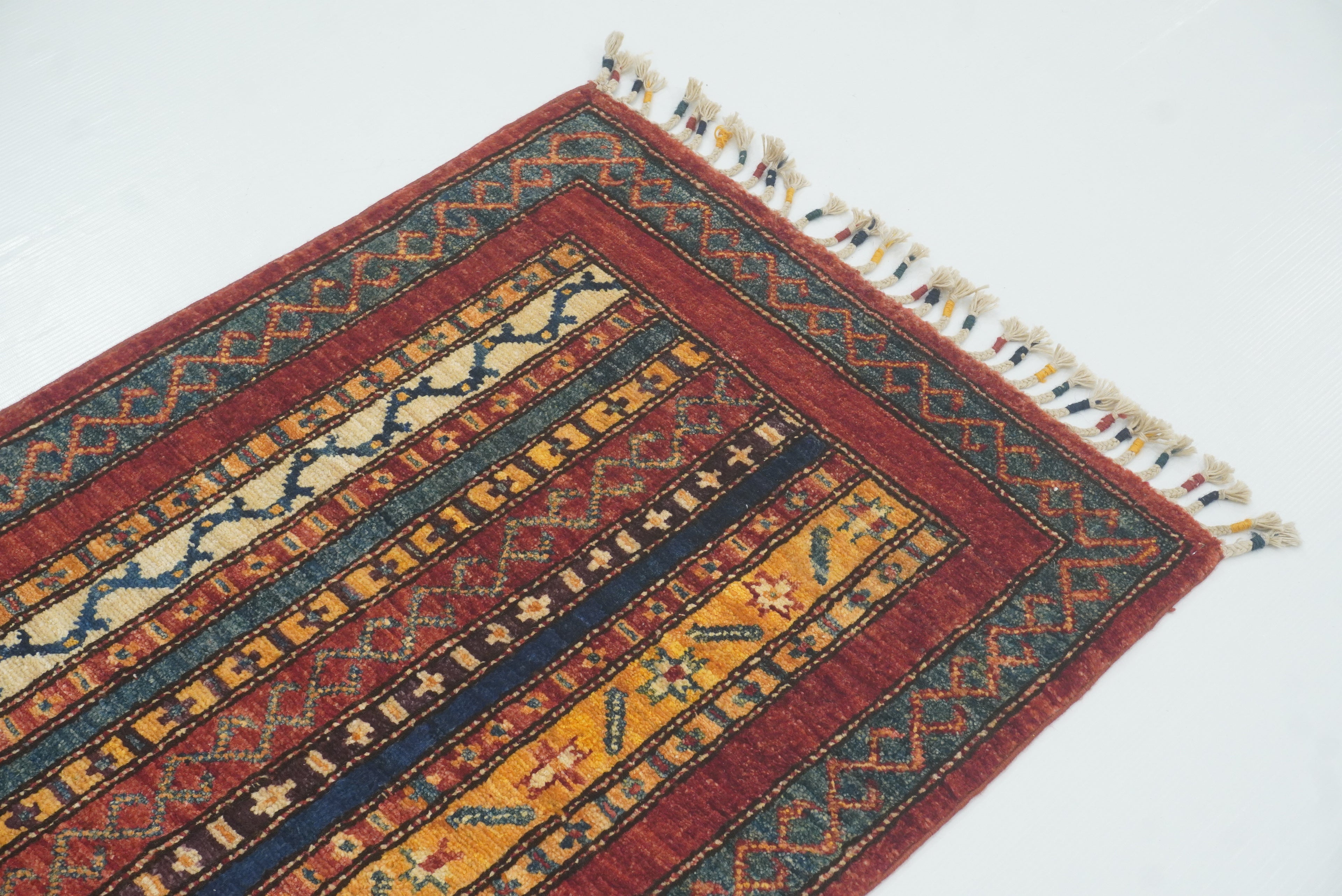 2x5 Red Shaal Turkish Hand knotted Wool Runner Rug - Yildiz Rugs