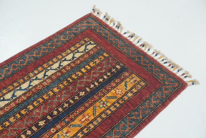 2x5 Red Shaal Turkish Hand knotted Wool Runner Rug - Yildiz Rugs