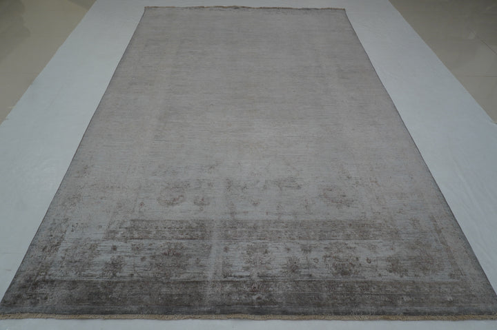 7x10 Silver Gray Afghan Hand knotted Oriental Overdyed Rug