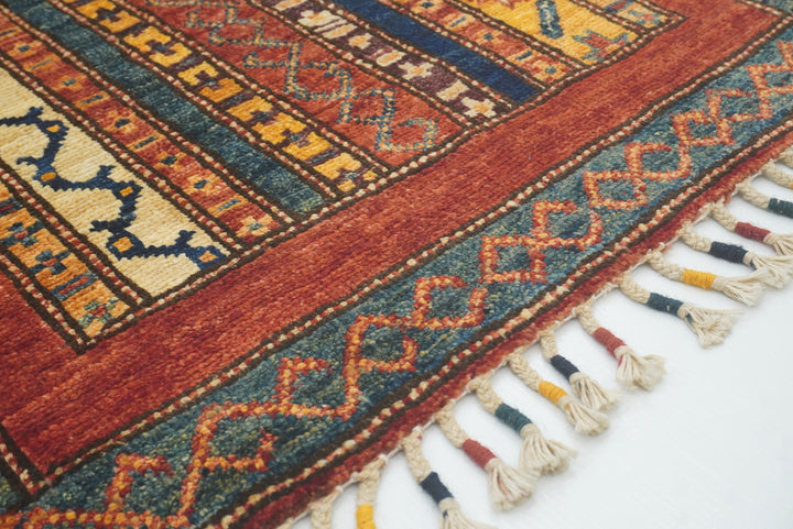 2x5 Red Shaal Turkish Hand knotted Wool Runner Rug - Yildiz Rugs