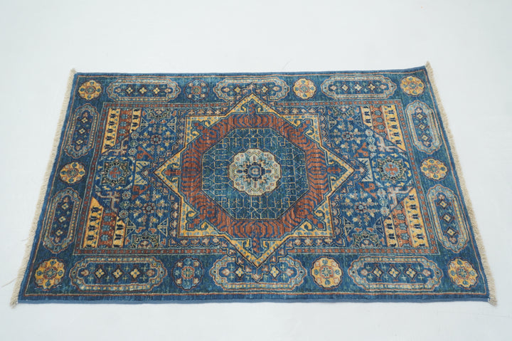 3x4 Dark Blue Mamluk Hand knotted Turkish Medallion Rug - Yildiz Rugs