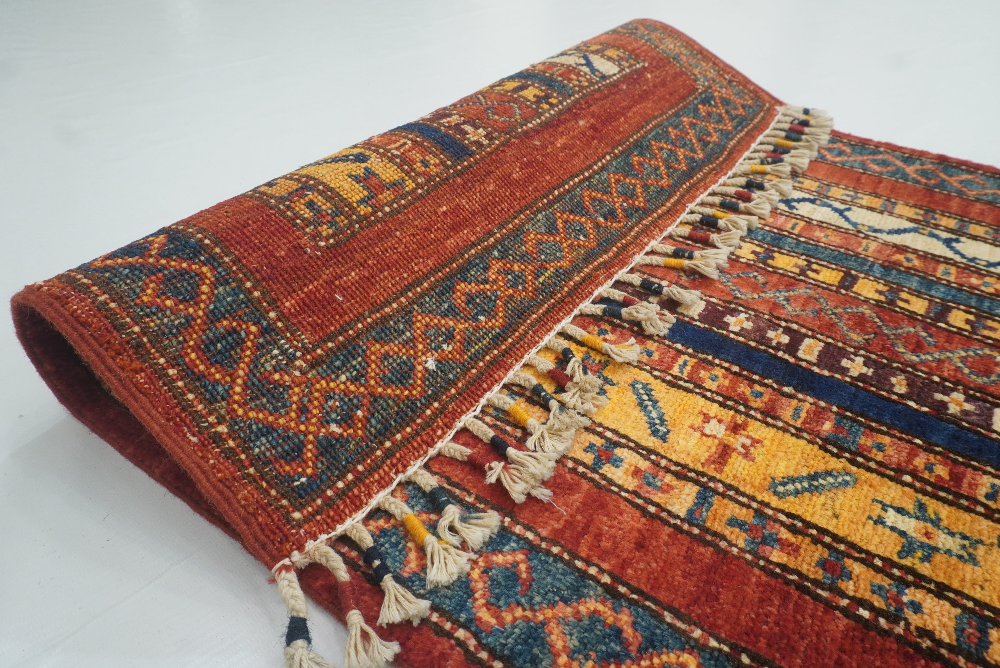 2x5 Red Shaal Turkish Hand knotted Wool Runner Rug - Yildiz Rugs