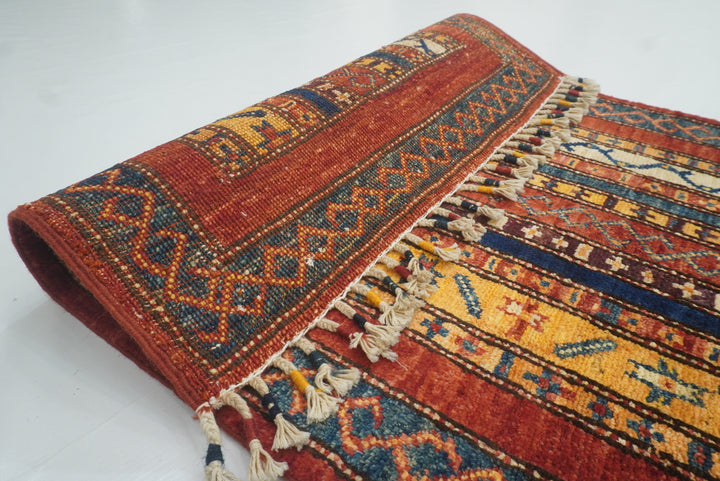 2x5 Red Shaal Turkish Hand knotted Wool Runner Rug - Yildiz Rugs