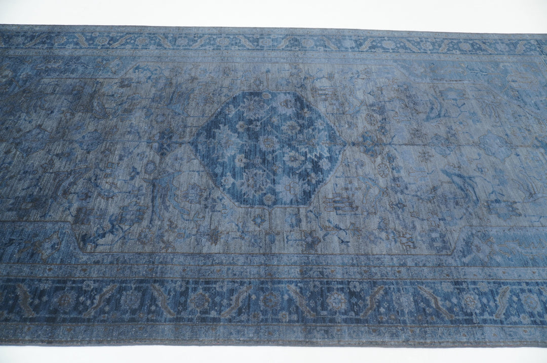 6x12 Lavender Gray Blue Afghan Hand knotted Gallery Size Overdyed Rug