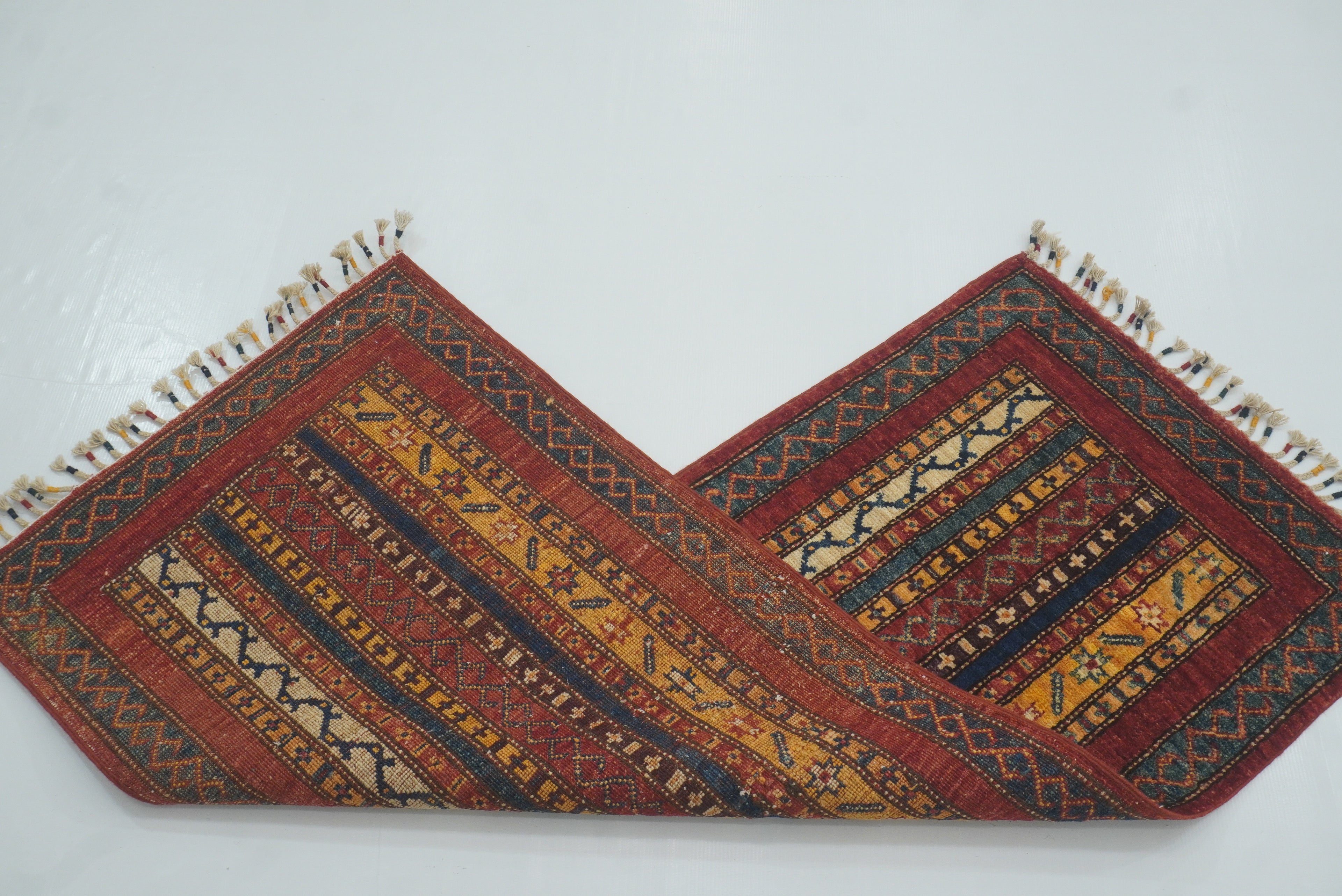 2x5 Red Shaal Turkish Hand knotted Wool Runner Rug - Yildiz Rugs