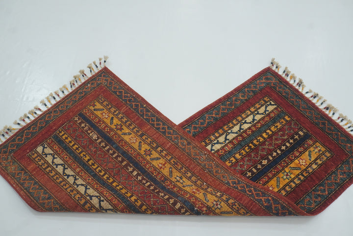 2x5 Red Shaal Turkish Hand knotted Wool Runner Rug - Yildiz Rugs